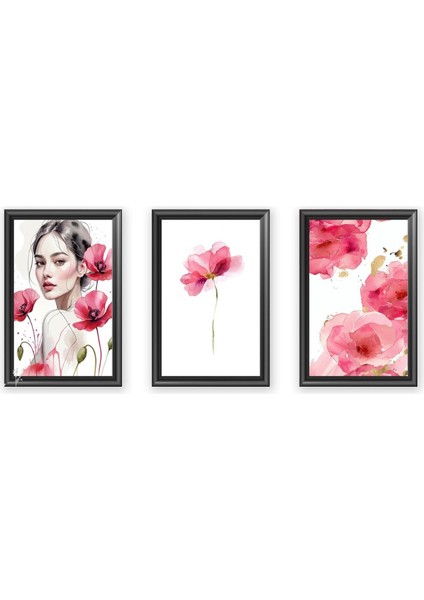 3'lü Pembe Çiçek Temalı Foreks Tablo