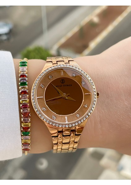 Rosegold Renk Kesme Camlı Kadın Kol Saati ve Bileklik modelleri