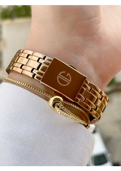 Rosegold Renk Kesme Camlı Kadın Kol Saati ve Bileklik fırsatları