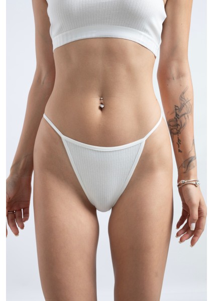 Pamuklu ve Likralı Lastikli Kaşkorse Fitilli Kadın V-String modelleri