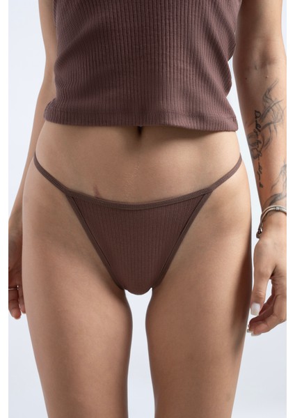 Pamuklu ve Likralı Lastikli Kaşkorse Fitilli Kadın V-String modelleri