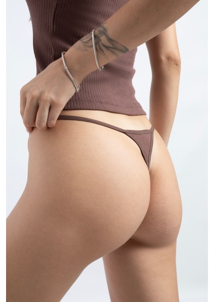 Pamuklu ve Likralı Lastikli Kaşkorse Fitilli Kadın V-String