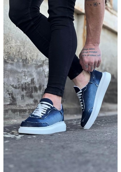 WG018 Buz Mavi Kot Kumaş Erkek Casual Ayakkabı