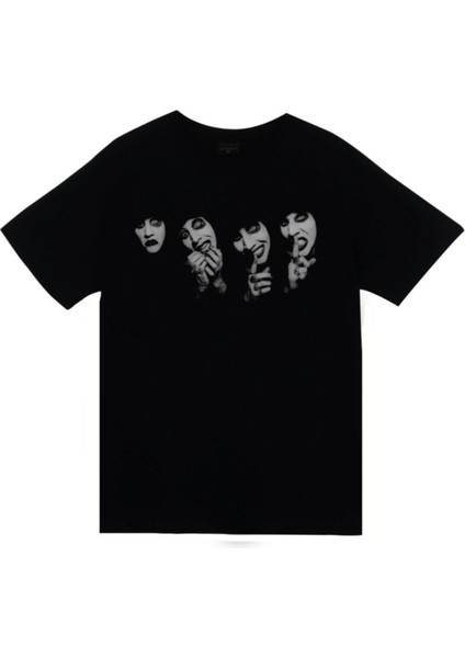 Marilyn Manson Baskılı Unisex %100 Pamuk Siyah T-Shirt