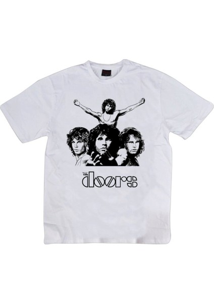 The Doors Baskılı Unisex %100 Pamuk Beyaz T-Shirt
