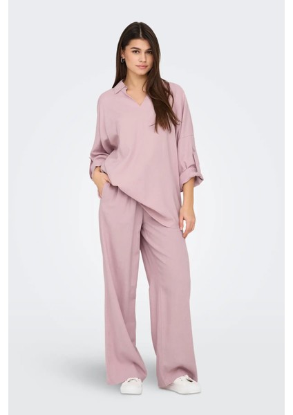 Kadın Onlcaro Önü Kısa Arkası Uzun Keten Tunik 15338898 Pudra