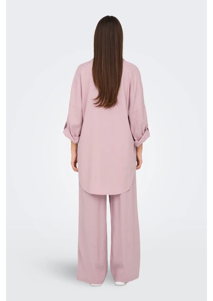 Kadın Onlcaro Önü Kısa Arkası Uzun Keten Tunik 15338898 Pudra fırsatları