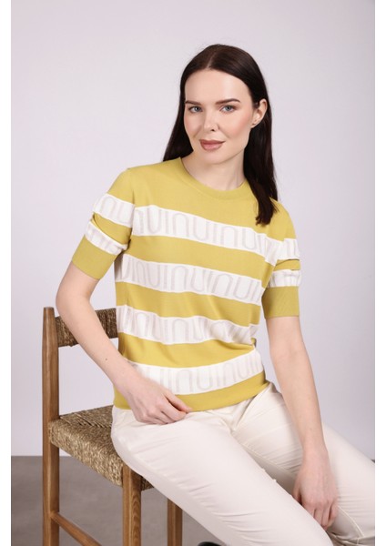 Kadın Bisiklet Yaka Kısa Kollu Merserize Bluz 2611 Kivi-Fildişi