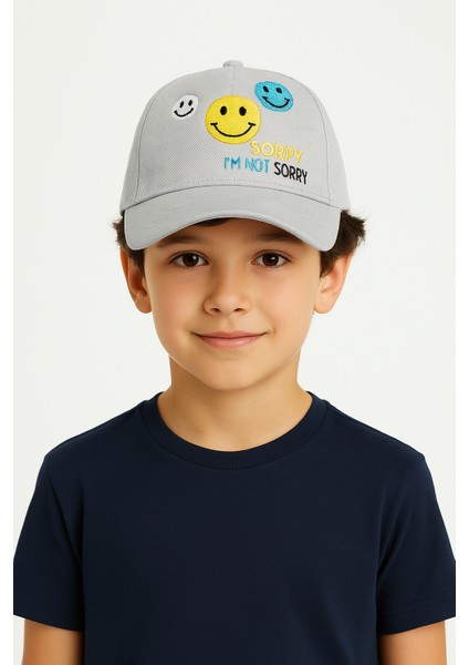 Erkek Çocuk Nakışlı Şapka | Renkli Smiley Baskılı Yazlık Pamuklu Ayarlanabilir Çocuk Şapka 3-7 Yaş