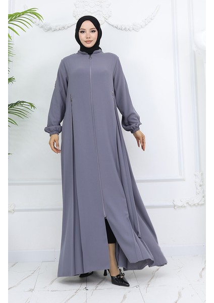 Düğme Detaylı Fermuarlı Ferace 6203-06 Gri fiyatları