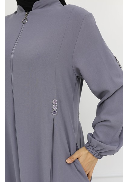 Düğme Detaylı Fermuarlı Ferace 6203-06 Gri indirimleri