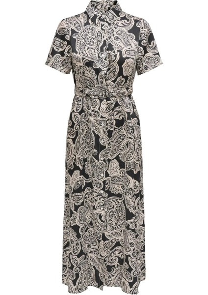 Kadın Onlpaula Desenli Toka Kemerli Maxi Elbise 15341613 Siyah