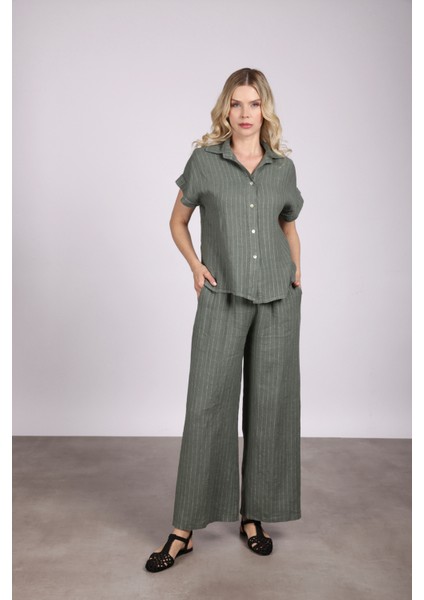 Kadın Rahat Kalıp Keten Alt-Üst Takım 2633 Yeşil