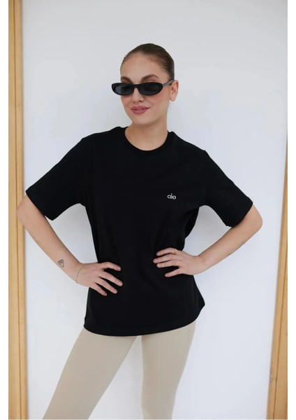 Kadın Metalik Yazı Baskılı Basic T-Shirt