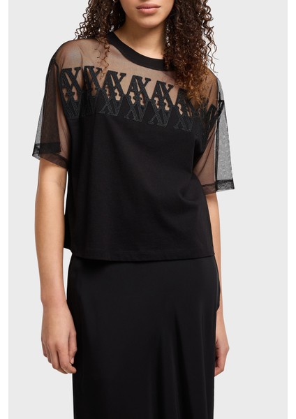 Armani Exchage Pamuk Cropped Fit Tül Detaylı T Shirt Bayan T Shirt XW000516 AF10359 UC001