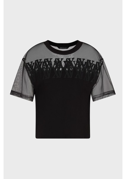 Armani Exchage Pamuk Cropped Fit Tül Detaylı T Shirt Bayan T Shirt XW000516 AF10359 UC001 indirimleri