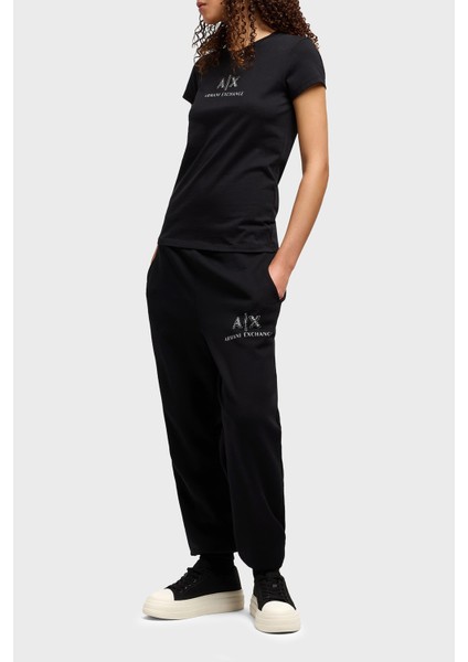 Armani Exchage Taşlı Pamuk Slim Fit Bisiklet Yaka T Shirt Bayan T Shirt XW000386 AF10354 UC001 modelleri