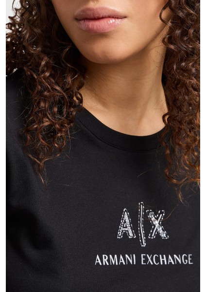Armani Exchage Taşlı Pamuk Slim Fit Bisiklet Yaka T Shirt Bayan T Shirt XW000386 AF10354 UC001 fırsatları