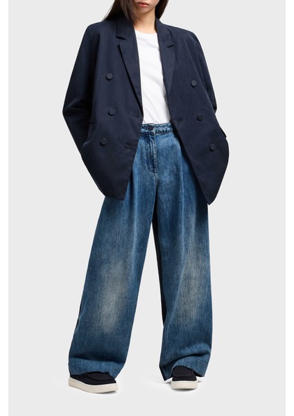 % 100 Pamuk Relaxed Fit Bol Paça Renk Bloklu Pantolon Bayan Pantolon XW000561 AF12845 MB115