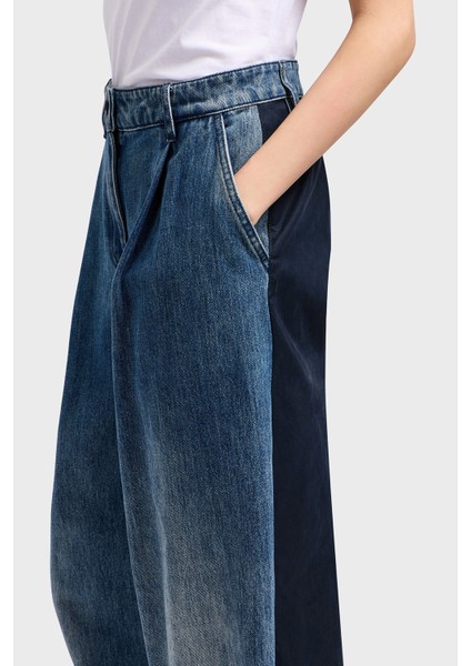 % 100 Pamuk Relaxed Fit Bol Paça Renk Bloklu Pantolon Bayan Pantolon XW000561 AF12845 MB115