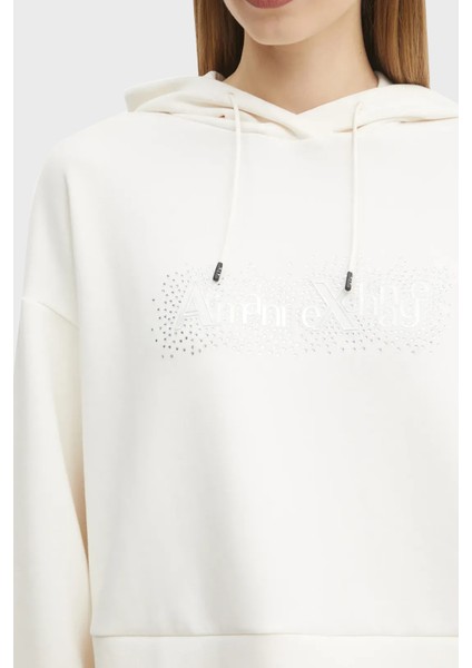 Comfort Fit Kapüşonlu Taşlı Logolu Sweat Bayan Sweat XW000094 AF10804 U1003