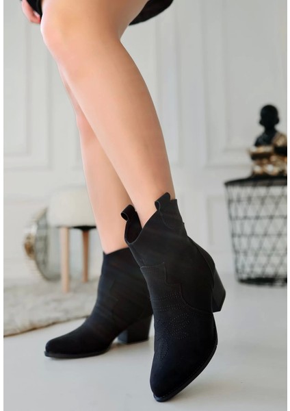 Akver Siyah Nubuk Topuklu Bot