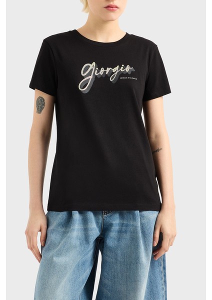 Armani Exchage Pamuk Regular Fit Bisiklet Yaka Baskılı T Shirt Bayan T Shirt XW000542 AF10359 UC001