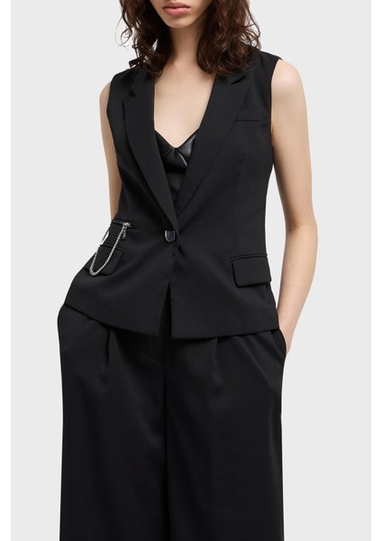 Regular Fit Mono Yaka Zincir Detaylı Yelek Bayan Yelek XW000435 AF12749 UC001