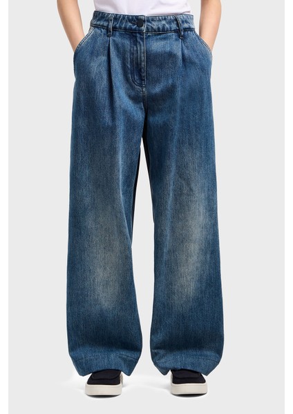 % 100 Pamuk Relaxed Fit Bol Paça Renk Bloklu Pantolon Bayan Pantolon XW000561 AF12845 MB115