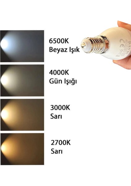 (6 adet) Şavk 5,5W (37W) Beyaz Işık (6500K) E14 DUYLU (Ince Duy) LED Kıvrık Ampul indirimleri