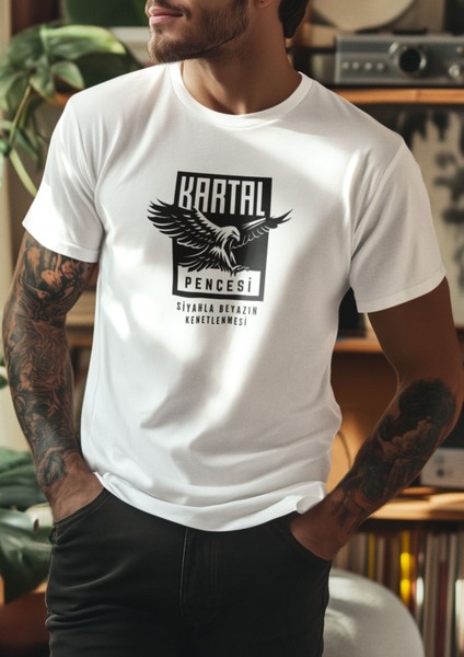 Hayat Koruma Kartal Pençesi Bisiklet Yaka Yüksek Kalite Baskılı Beyaz T-Shirt