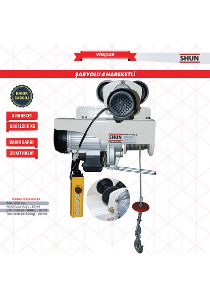 600/1200 Şaryolu 4 Hareketli Elektrikli Vinç