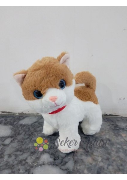 Sevimli Ayakta Duran Miyavlayan Peluş Kedi 20 cm Sesli Kedi Oyuncak 5
