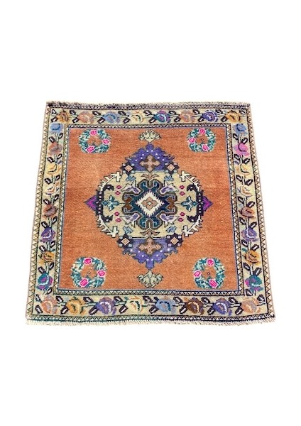 El Dokuma Küçük Kırşehir Halısı 75 x 75 Eskitme Kiremit Mor Halı