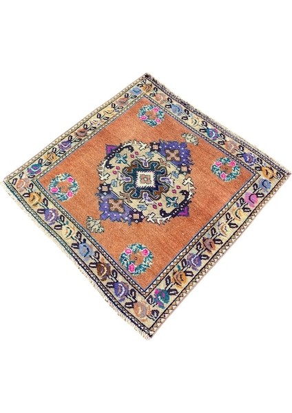 El Dokuma Küçük Kırşehir Halısı 75 x 75 Eskitme Kiremit Mor Halı fiyatları