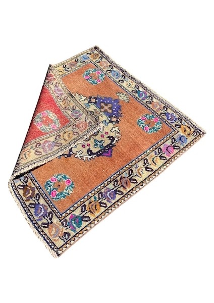 El Dokuma Küçük Kırşehir Halısı 75 x 75 Eskitme Kiremit Mor Halı fırsatları