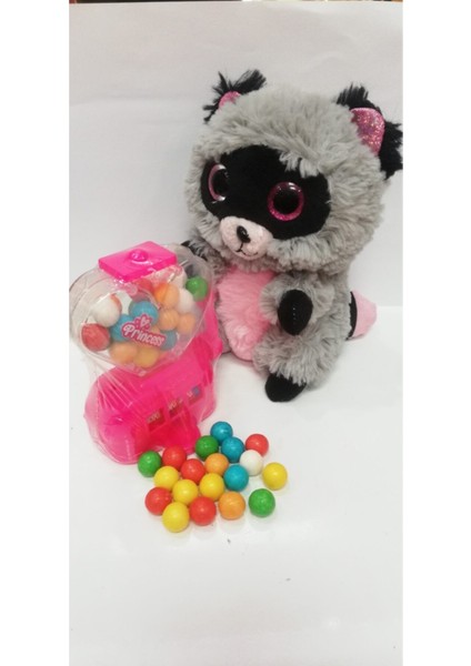 2 Si 1 Arada / Sevimli Arkadaşım Yavru Rakun 15 cm ve Jackpot Sakız Makinası