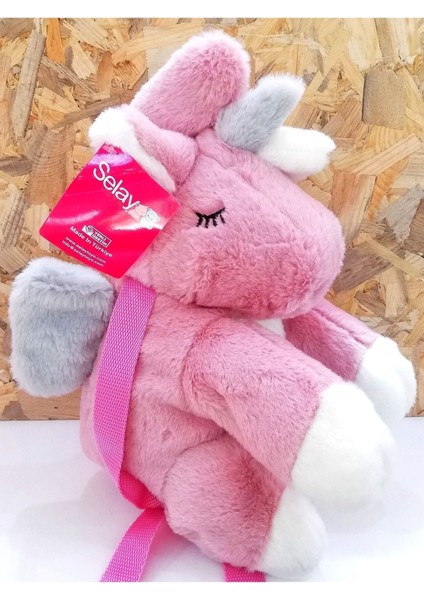 Sevimli Yumuşacık Unicorn Pony At Pembe Peluş Sırt Çanta 30 cm - lik