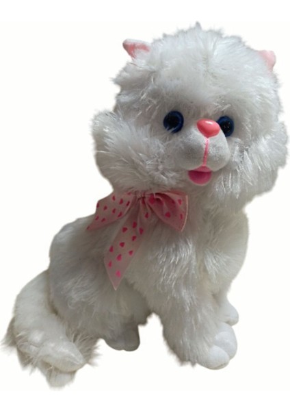 Peluş Oyuncak Oturan Tombul Sevimli Sesli Peluş Beyaz Kedi 45 cm modelleri