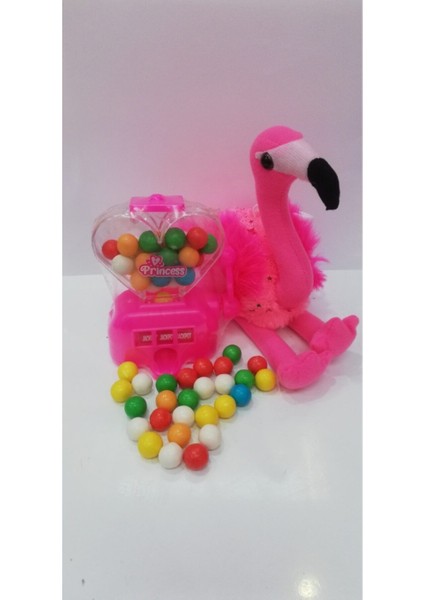 2 Si 1 Arada / Sevimli Flamingo 25 cm ve Jackpot Sakız Makinası