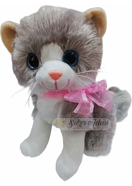 Miyavlayan Sevimli Sesli Yumuşacık Gri Peluş Kedi 20 cm - lik Uyku ve Oyun Arkadaşı