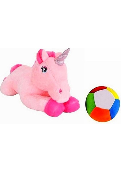 Peluş Unicorn Pony At 50 cm ve Peluş Top - 2 Ürün 1 Arada Oyuncak