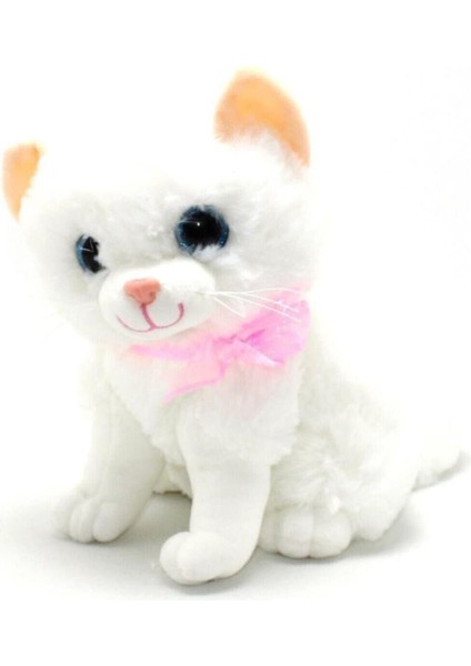 Miyavlayan Sesli Gri Beyaz Desenli Peluş Kedi SKRADAPELU04