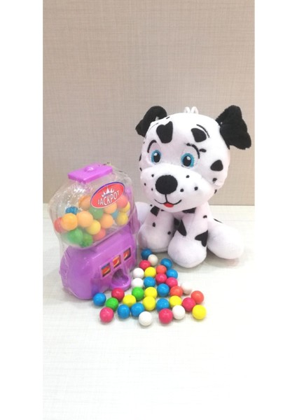 2 Si 1 Arada / Sevimli Arkadaşım Dalmaçyalı Köpek 15 cm ve Mor Jackpot Sakız Makinesi