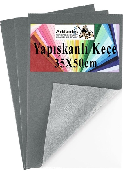 Gri Yapışkanlı Keçe 35X50 cm 3 Adet 2.0 mm Kendinden Yapışkanlı Renkli Hobi Keçesi Elişi Keçe Kumaşı Anasınıfı