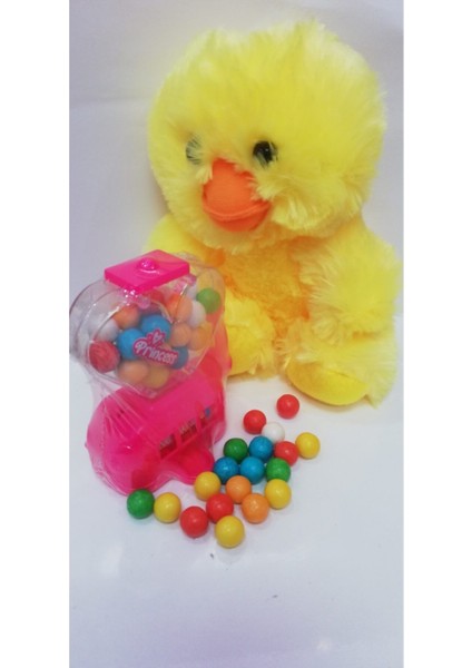 2 Si 1 Arada / Sevimli Arkadaşım Minik Civciv 20 cm ve Jackpot Sakız Makinası