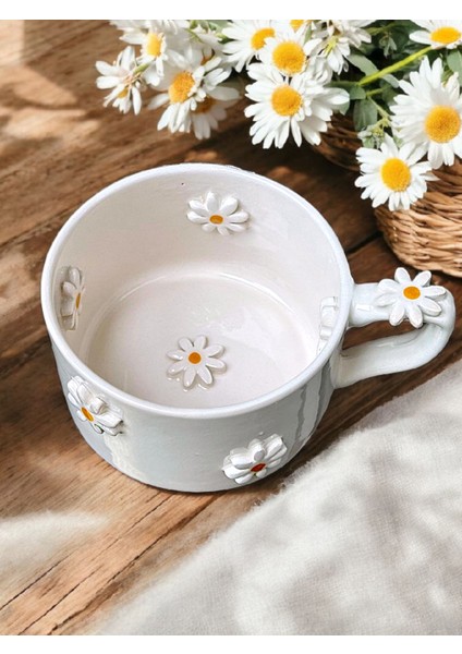 Mshandmade El Yapımı Seramik Çay Kahve Kupası Duble Türk Kahvesi Fincanı Kupa, Daisy Mug2