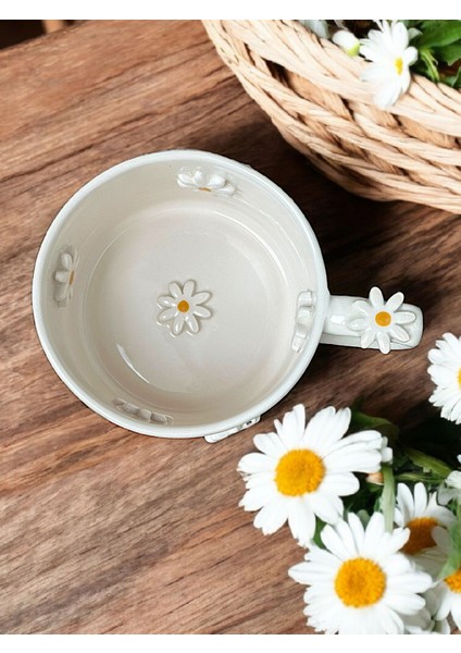 Mshandmade El Yapımı Seramik Çay Kahve Kupası Duble Türk Kahvesi Fincanı Kupa, Daisy Mug2
