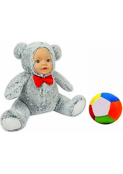 Peluş Bebek Yüzlü Ayı 30 cm ve Peluş Top 12 cm - 2 Ürün 1 Arada Oyuncak
