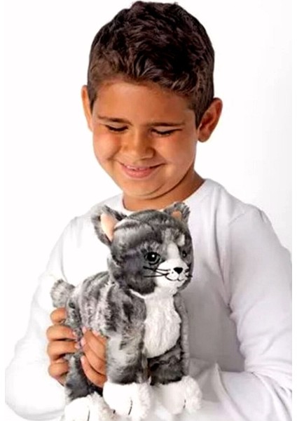 Sevimli Yumuşacık Gri Beyaz Oyun Arkadaşım Tekir Kedi 30 cm